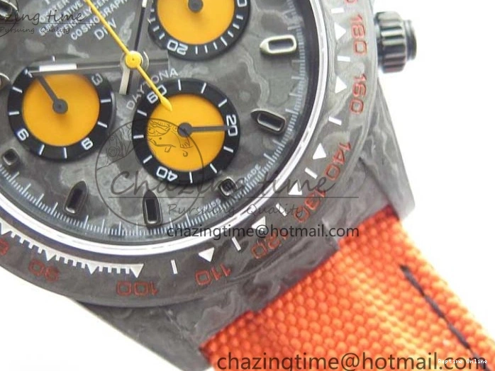0503 AllSeason Daytona DIW Carbon OMF Best Edition Carbon Orange Dial on Orange Nylon Strap A 2845
